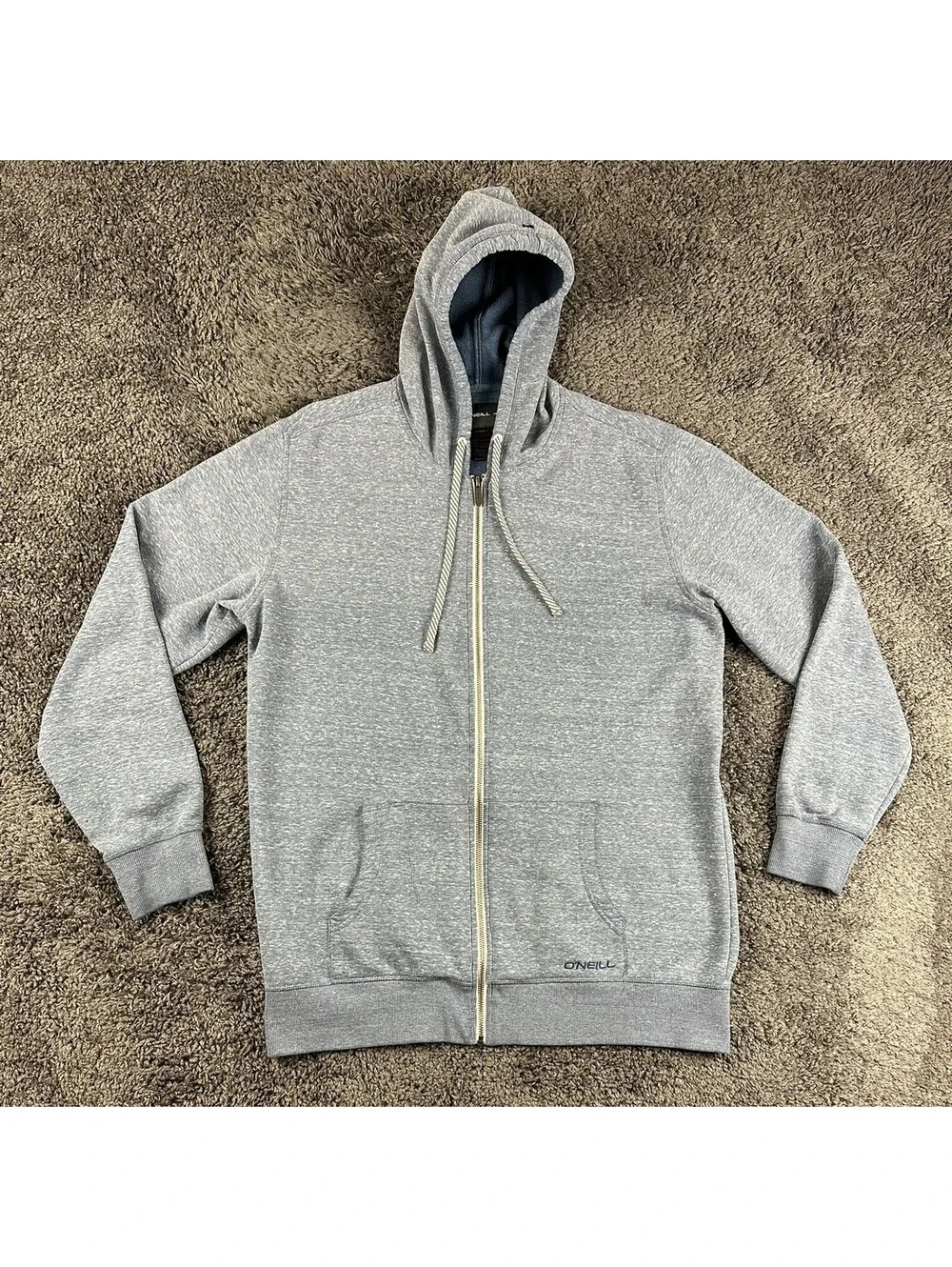 O'Neill Mens XL Full Zip Hoodie Blue Heathered Fleece Sweatshirt Jacket Surf